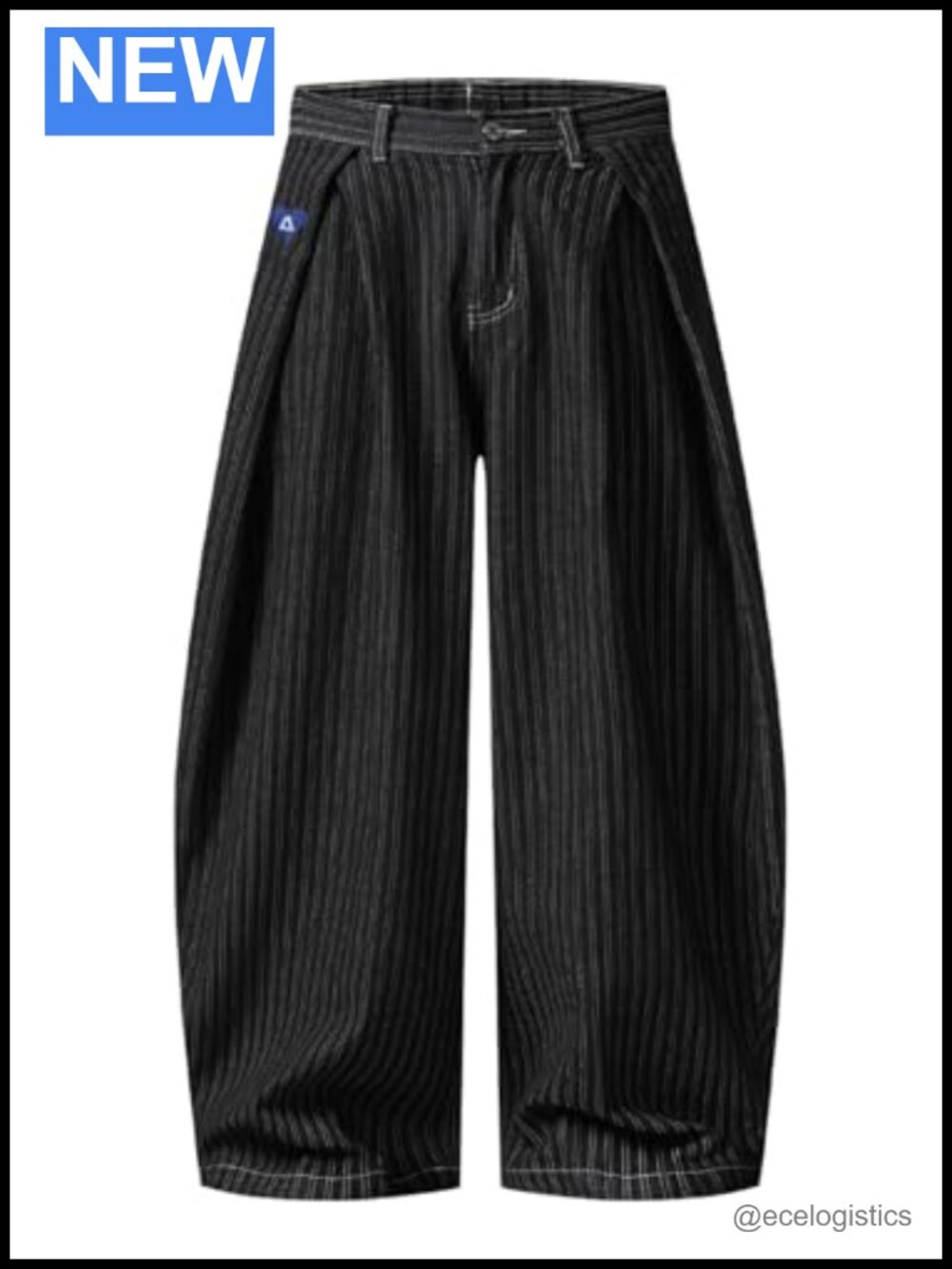 Baggy Barrel Jeans Pleated Wide Leg Pinstripe Streetwear Cotton